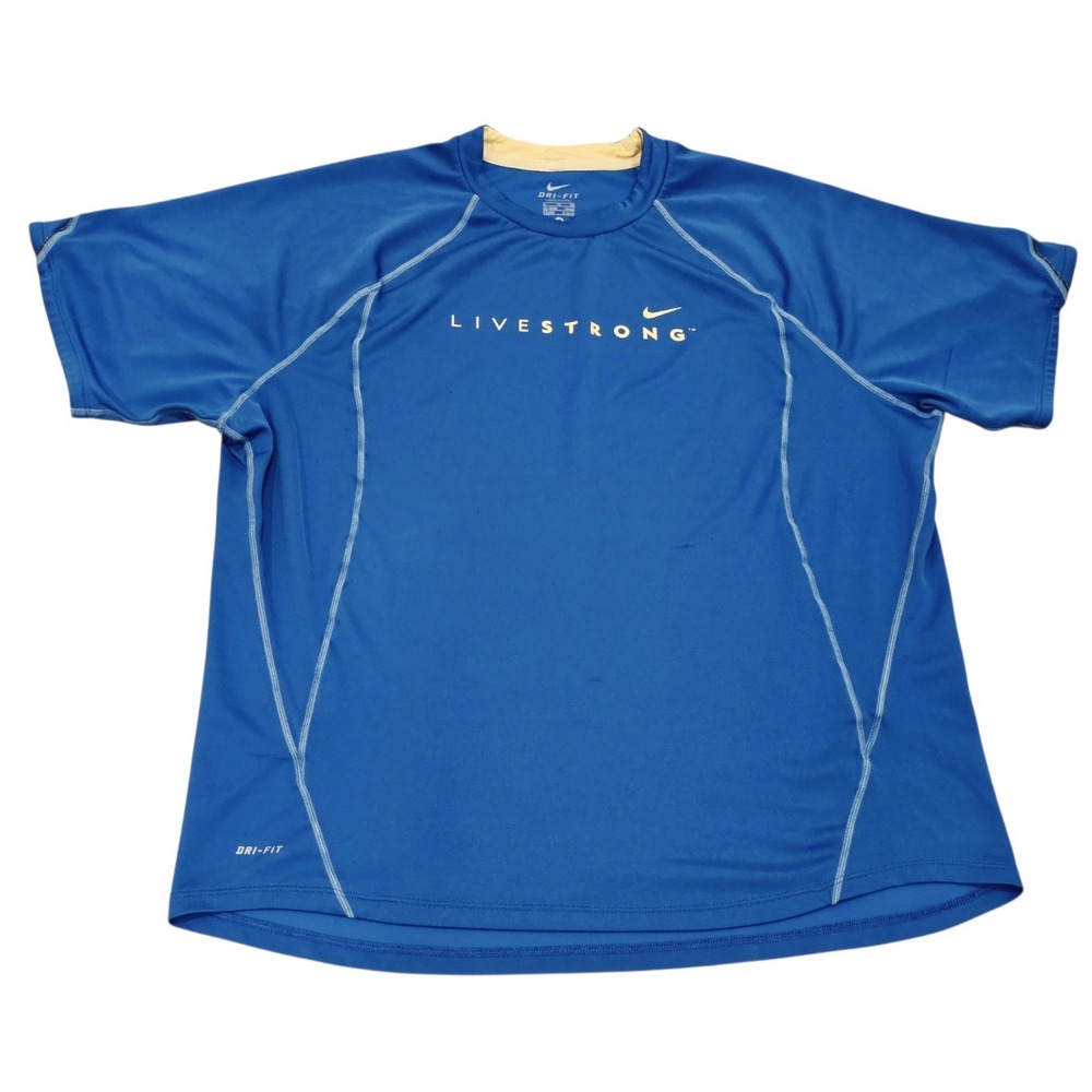 Nike LIVESTRONG Dri-FIT Shirt Men's XL Blue Yellow Running Cycling Athletic